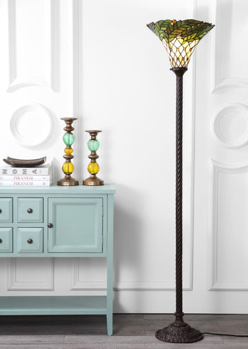 Botanical Tiffany Style 71" Torchiere LED Floor Lamp - JONATHAN Y